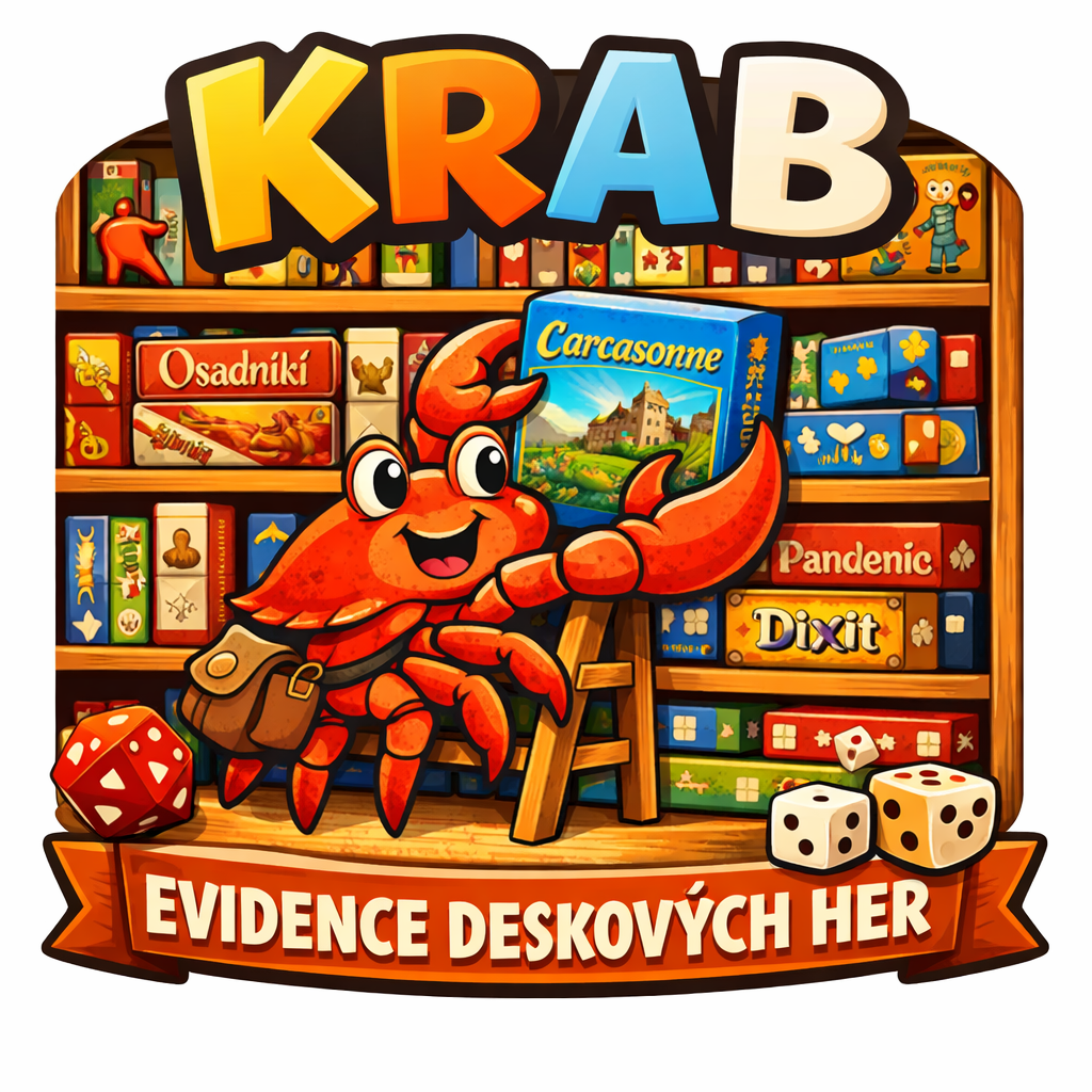 KrabDB logo s krabem a deskovými hrami